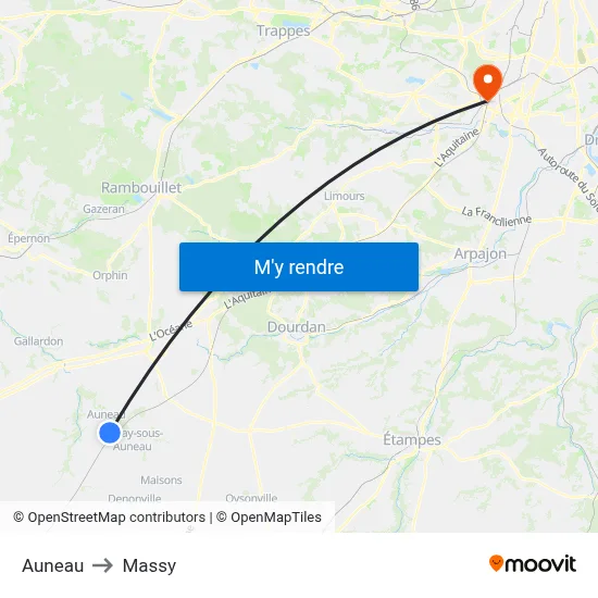 Auneau to Massy map