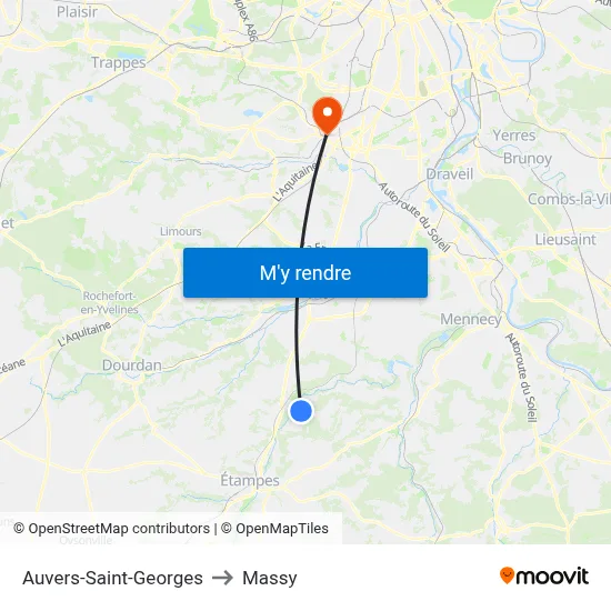 Auvers-Saint-Georges to Massy map