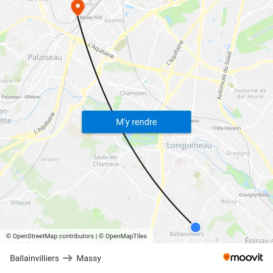 Ballainvilliers to Massy map