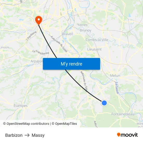Barbizon to Massy map