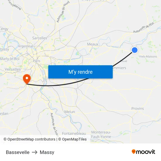 Bassevelle to Massy map