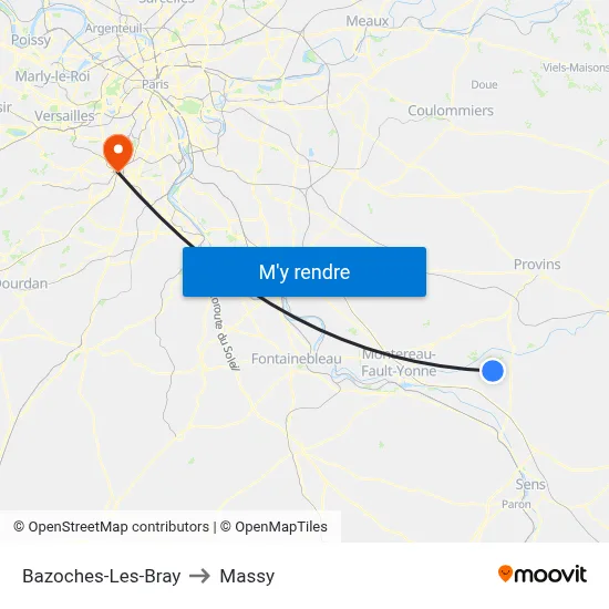 Bazoches-Les-Bray to Massy map