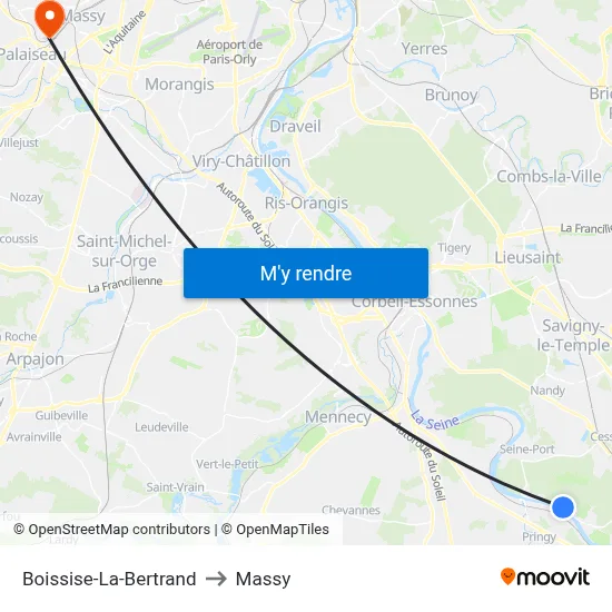Boissise-La-Bertrand to Massy map
