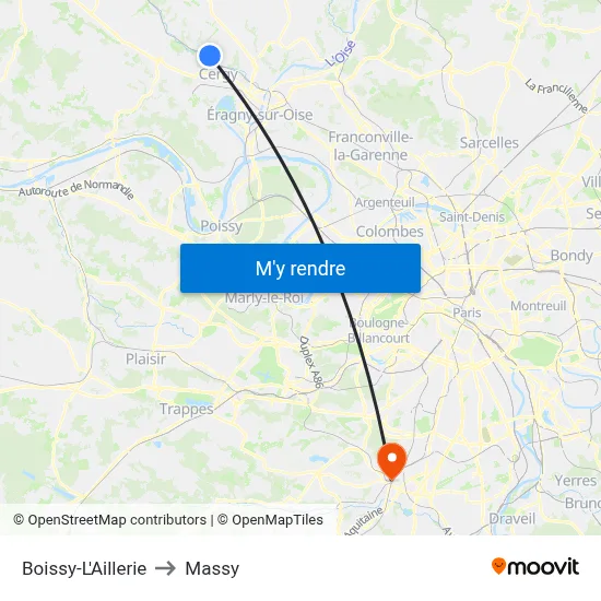 Boissy-L'Aillerie to Massy map