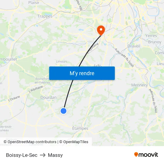 Boissy-Le-Sec to Massy map