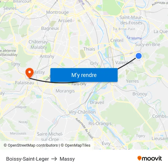 Boissy-Saint-Leger to Massy map