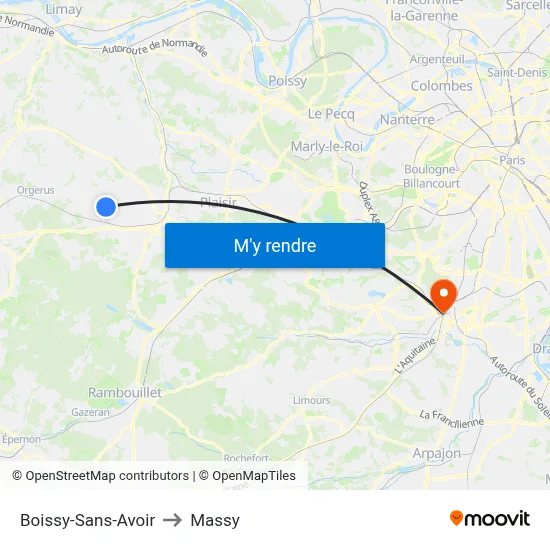 Boissy-Sans-Avoir to Massy map
