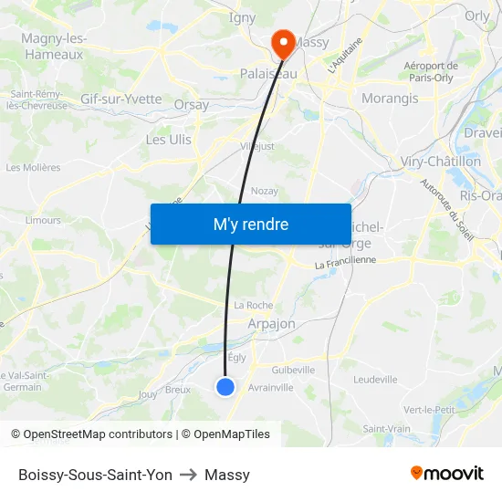 Boissy-Sous-Saint-Yon to Massy map