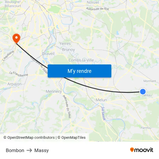 Bombon to Massy map