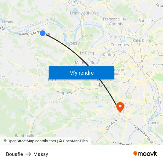 Bouafle to Massy map