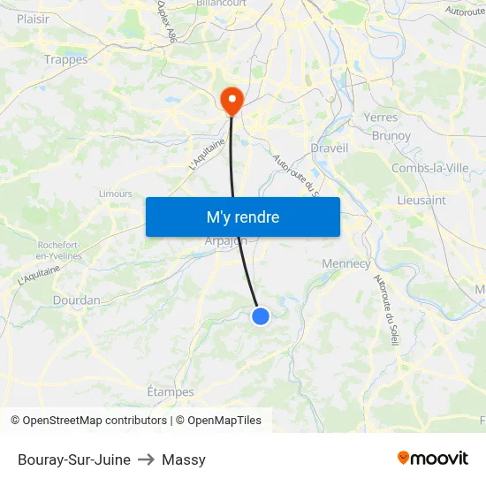 Bouray-Sur-Juine to Massy map