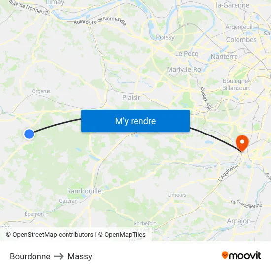 Bourdonne to Massy map