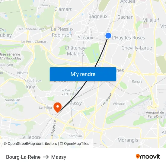 Bourg-La-Reine to Massy map