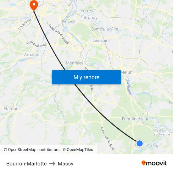 Bourron-Marlotte to Massy map