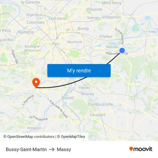 Bussy-Saint-Martin to Massy map