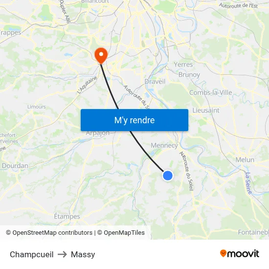 Champcueil to Massy map