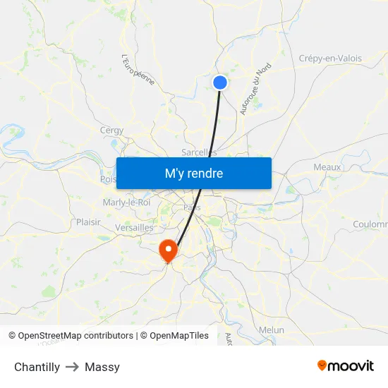 Chantilly to Massy map