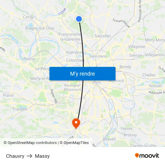 Chauvry to Massy map