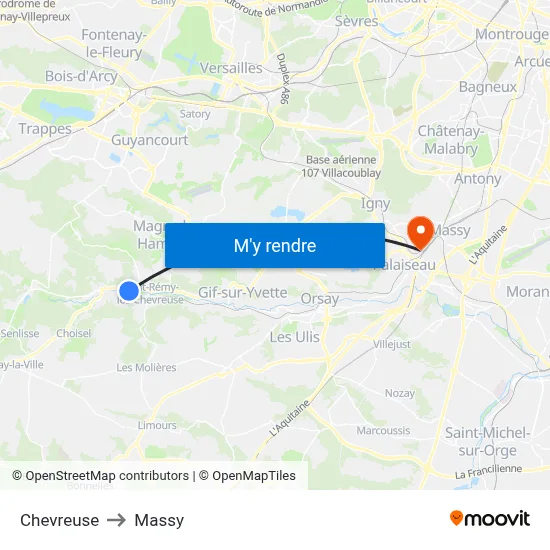 Chevreuse to Massy map