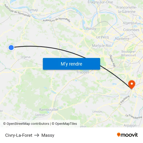 Civry-La-Foret to Massy map