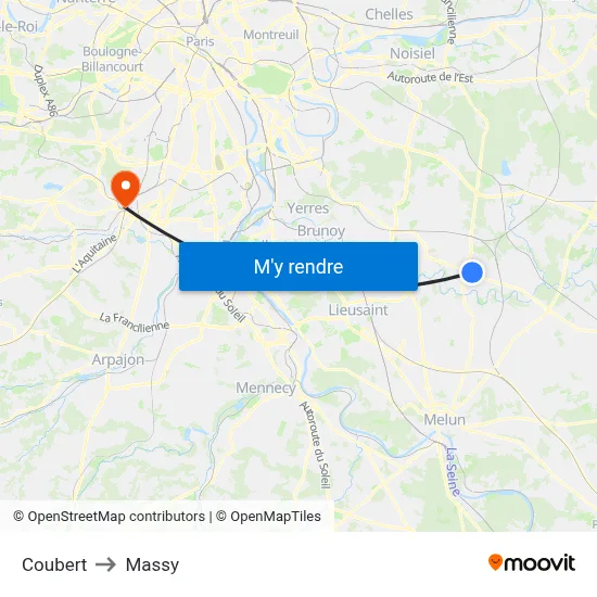 Coubert to Massy map