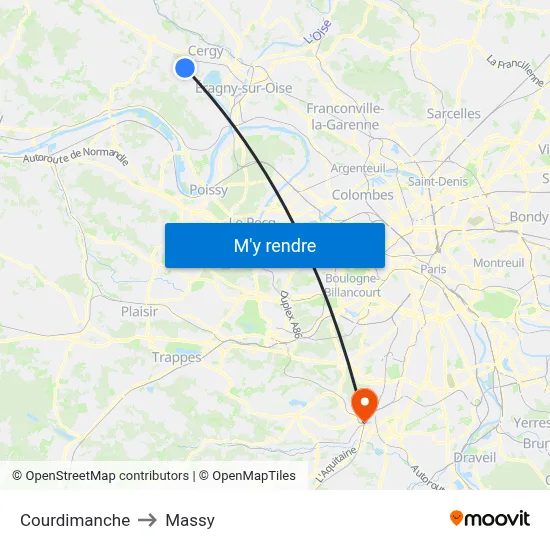 Courdimanche to Massy map