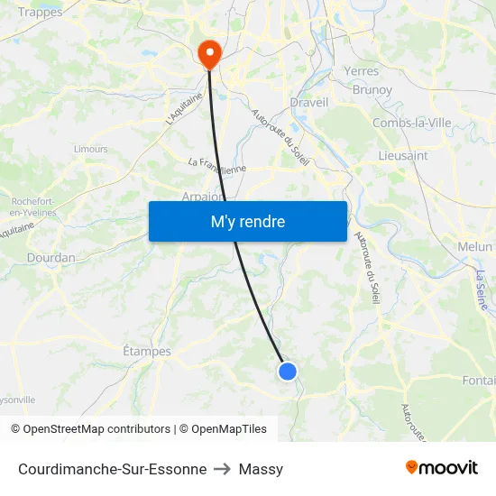 Courdimanche-Sur-Essonne to Massy map