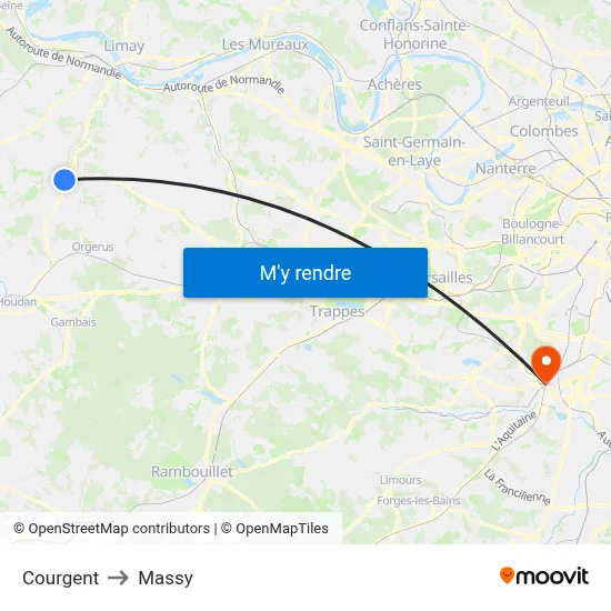 Courgent to Massy map