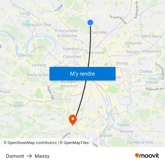 Domont to Massy map
