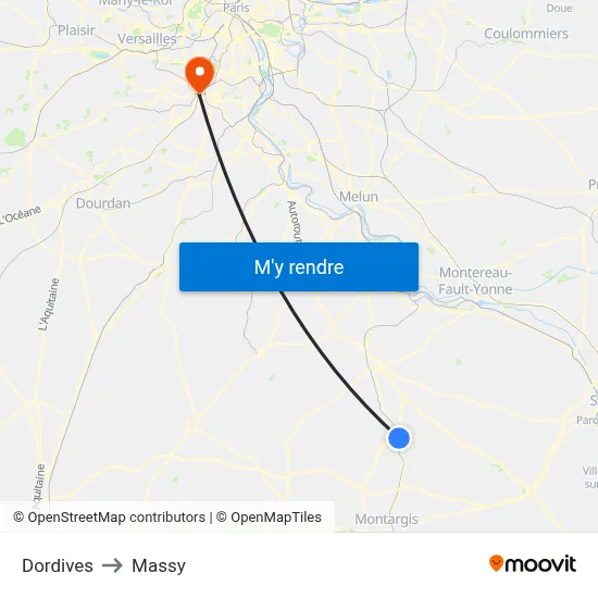 Dordives to Massy map