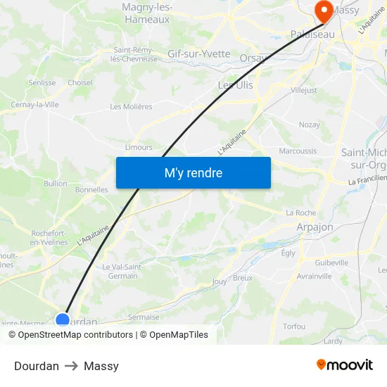 Dourdan to Massy map