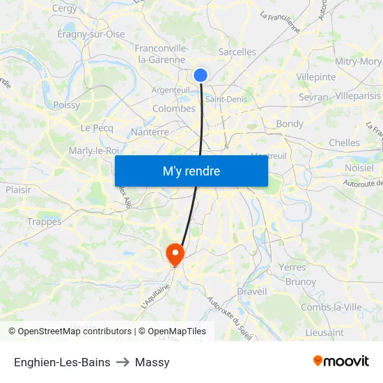 Enghien-Les-Bains to Massy map
