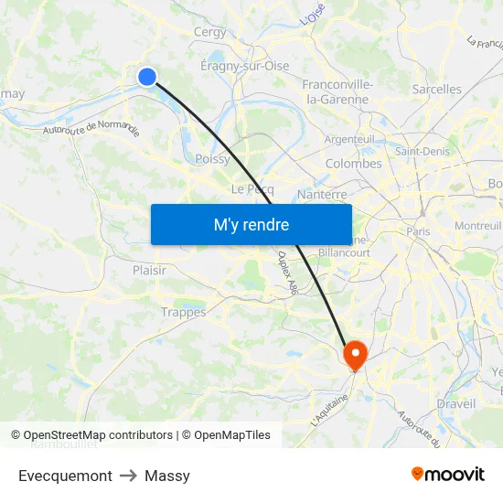 Evecquemont to Massy map