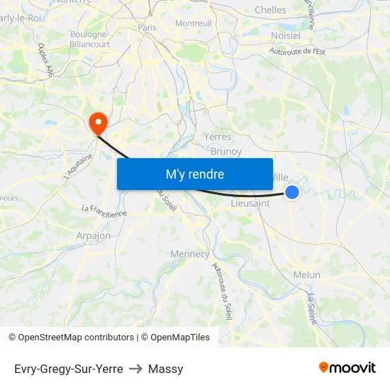 Evry-Gregy-Sur-Yerre to Massy map