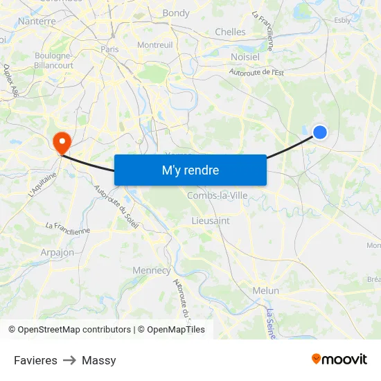 Favieres to Massy map