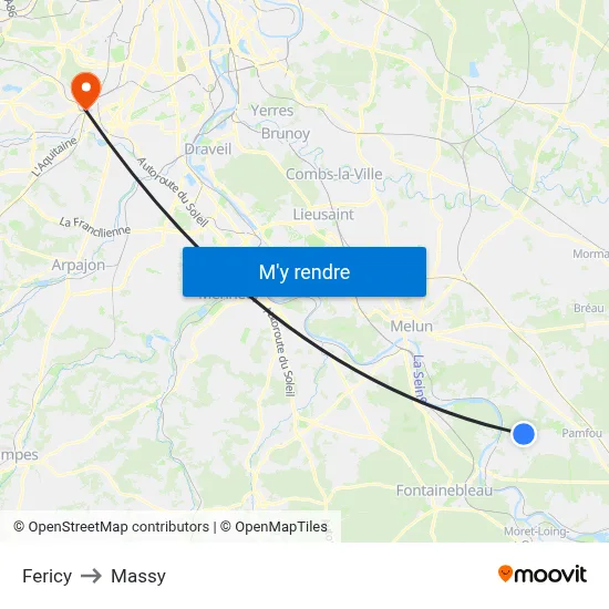 Fericy to Massy map