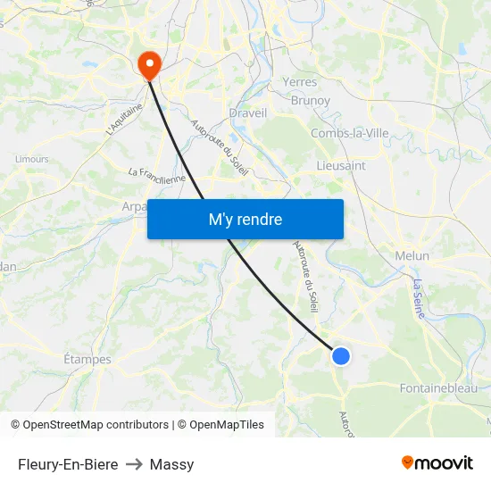 Fleury-En-Biere to Massy map