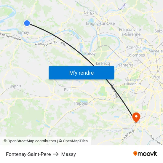 Fontenay-Saint-Pere to Massy map