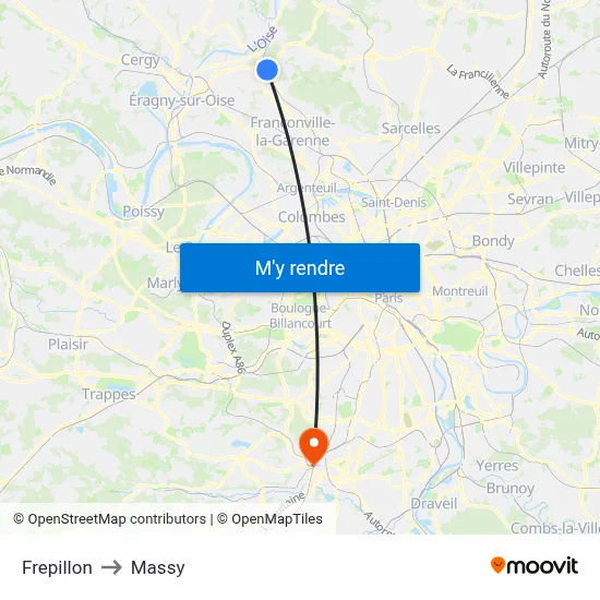 Frepillon to Massy map