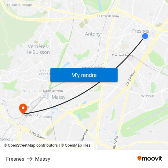 Fresnes to Massy map