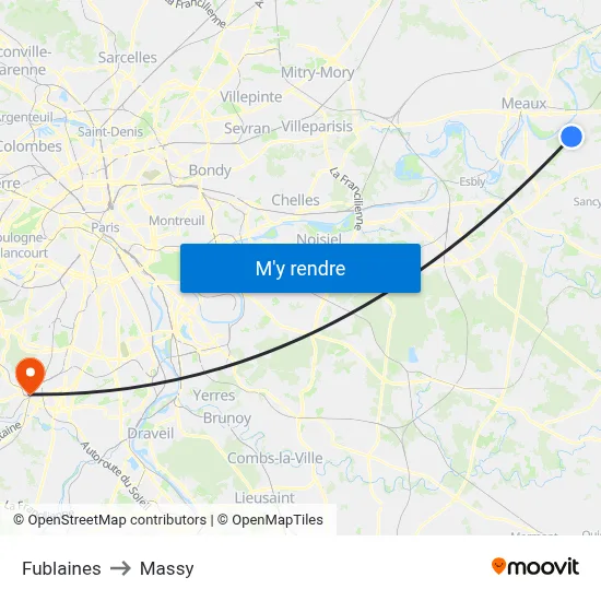 Fublaines to Massy map