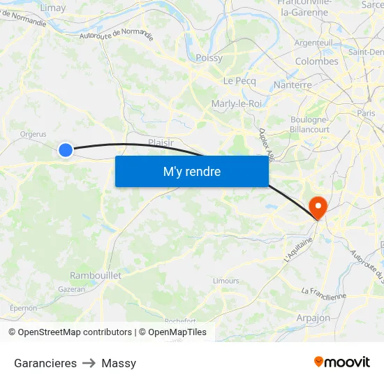 Garancieres to Massy map