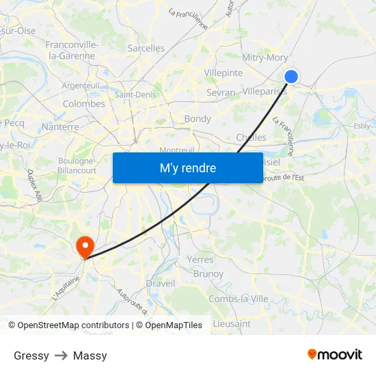 Gressy to Massy map
