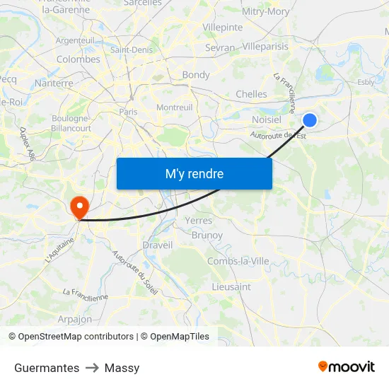 Guermantes to Massy map