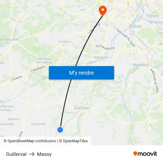 Guillerval to Massy map