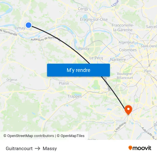 Guitrancourt to Massy map