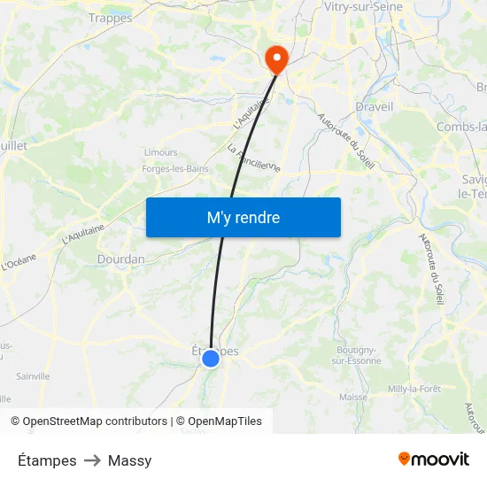 Étampes to Massy map