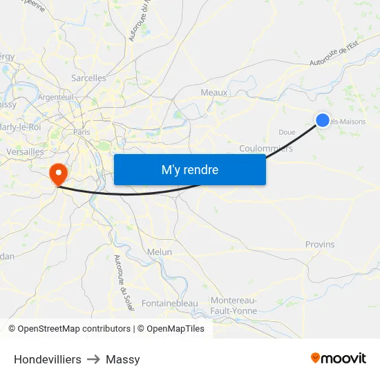 Hondevilliers to Massy map
