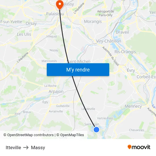 Itteville to Massy map