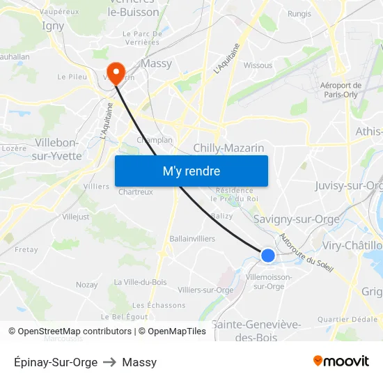 Épinay-Sur-Orge to Massy map